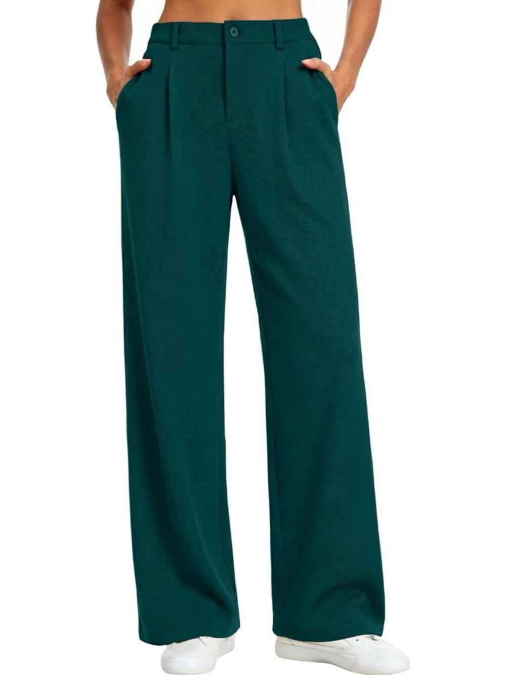 Women's Peacock Green Wide Leg Pants Stretchy Work Dress Business Casual Trouser
